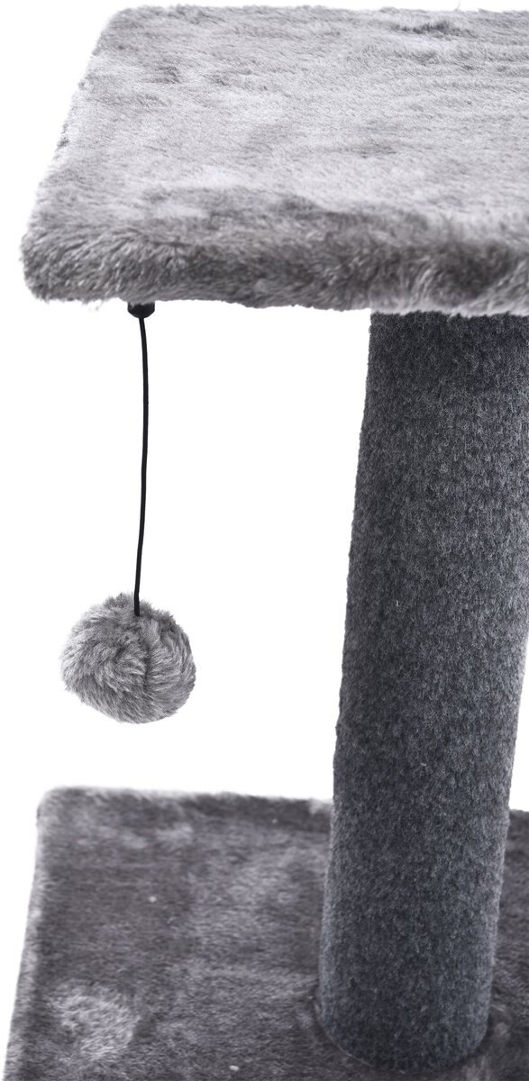 Cat Craft 2 Tier Plush Pedestal Cat Scratching Post and Platform Lounge with Hanging Cat Toy， Grey