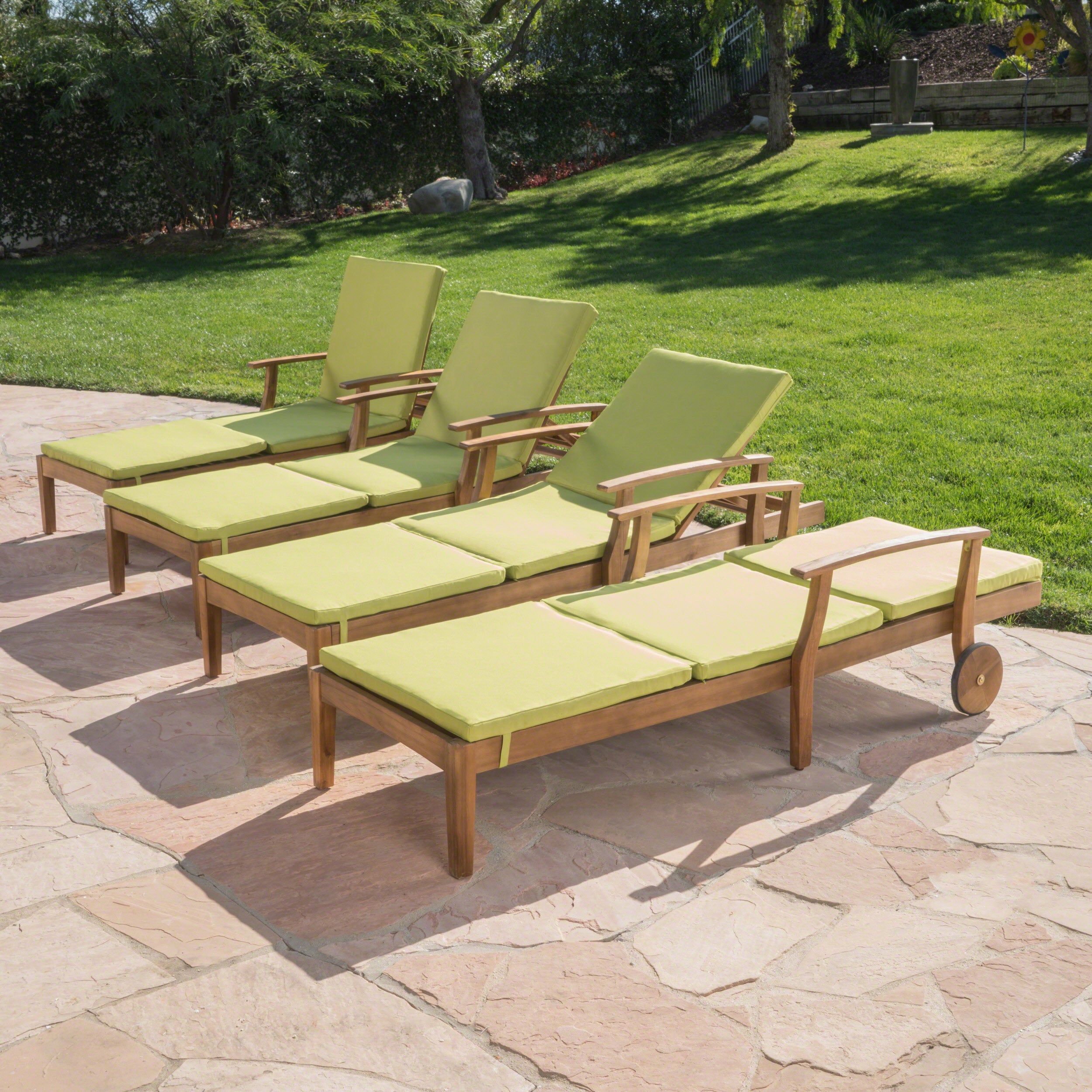 Daisy Outdoor Teak Finish Chaise Lounge with Water Resistant Cushion