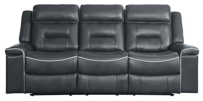 Lexicon Darwan Faux Leather Lay Flat Double Reclining Sofa in Dark Gray   Contemporary   Sofas   by Homesquare  Houzz