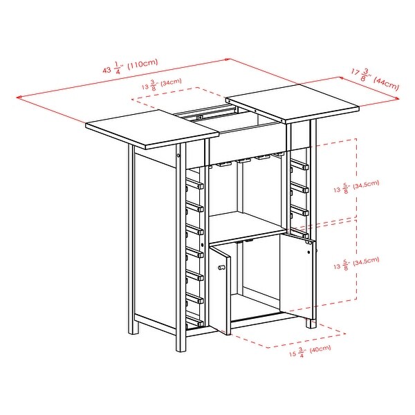 Yukon Wine Cabinet， Expandable Top， Espresso - 29.92 x 17.32 x 37.01 inches