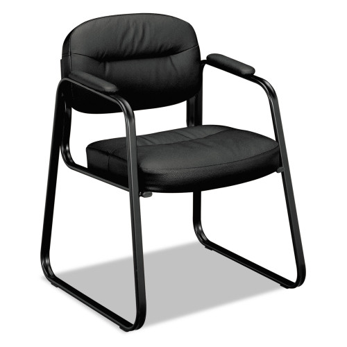 HON HVL653 Leather Guest Chair， 22.25 x 23 x 32， Black (VL653SB11)