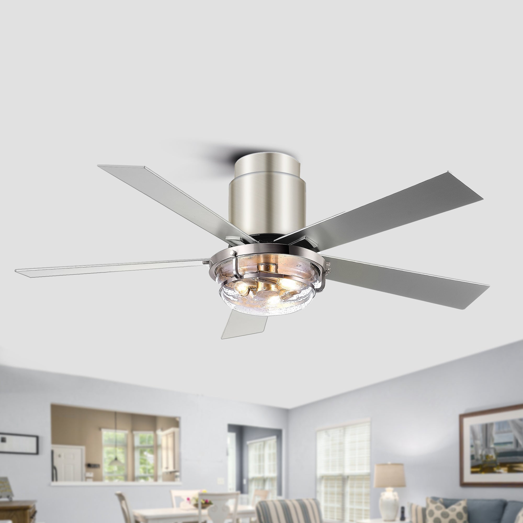 52 In Flush Mount Ceiling Fan with Light Remote(Brushed Nickel) Shopping - The Best Deals on Ceiling Fans | 40786437