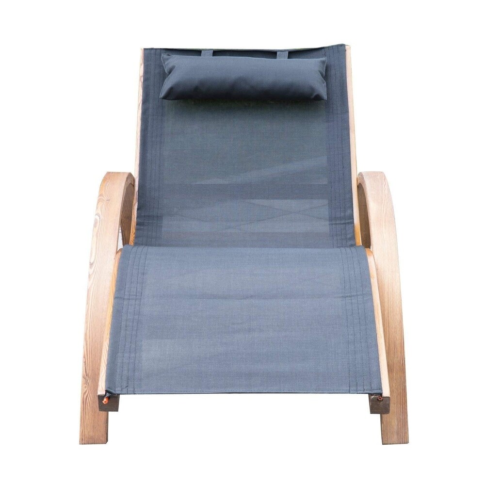 Outsunny Outdoor Mesh Lounge Chair with Large Comfortable Cushion   an Outdoor Durable Wood Material  Black