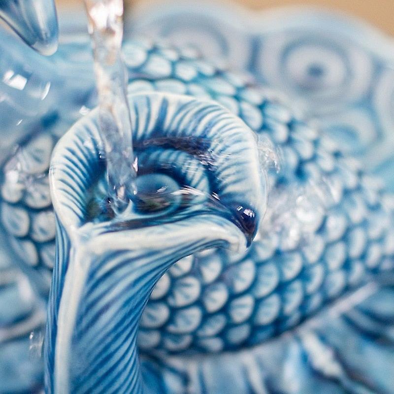 Blue peacock pet ceramic water fountain