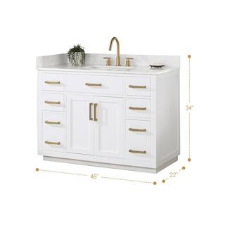 Altair Gavino 48 in. W x 22 in. D x 34 in. H Bath Vanity in White with Grain White Composite Stone Top 557048-WH-GW-NM