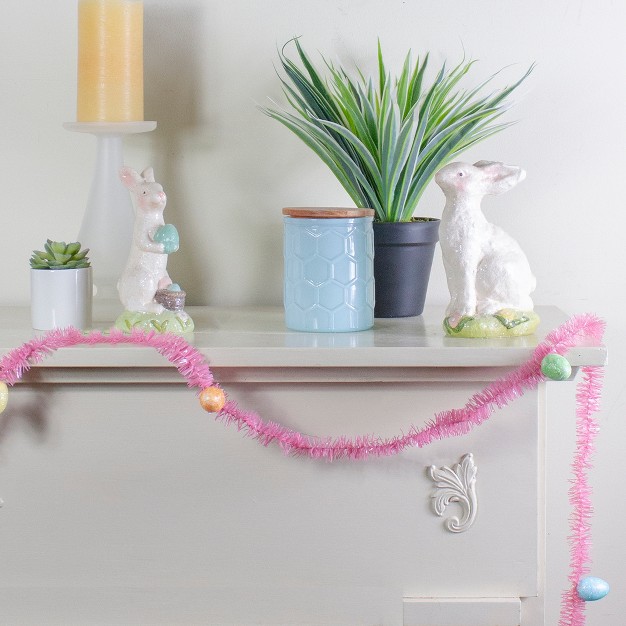 Unlit Pink Glittered Easter Egg Spring Tinsel Garland