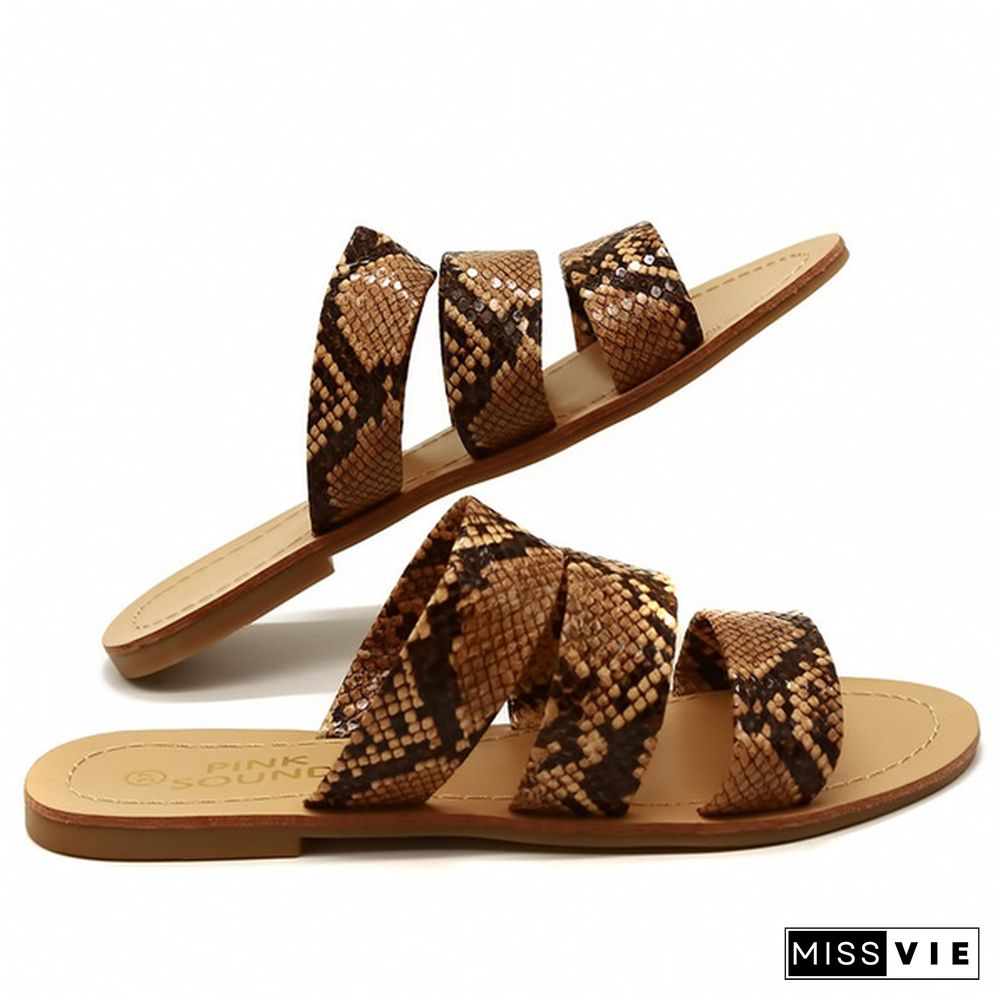 Women Beach Shoes Snake Totem Non-Slip Outdoor Slippers Sandals Fashion Flat Bottom Slippers