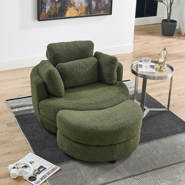 Accent Round Loveseat Circle Barrel Chairs Oversized Swivel Chair With Moon Storage Ottoman modernluxe