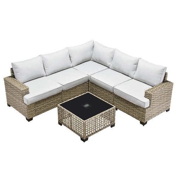 XIZZI 6 Pieces Outdoor Patio Furniture Wicker Sofa Set with Coffee Table