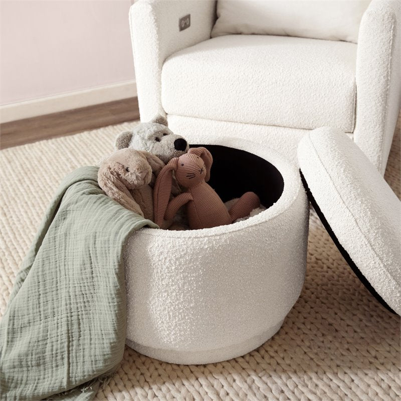 Namesake Enoki Modern Fabric Storage Ottoman in White Boucle