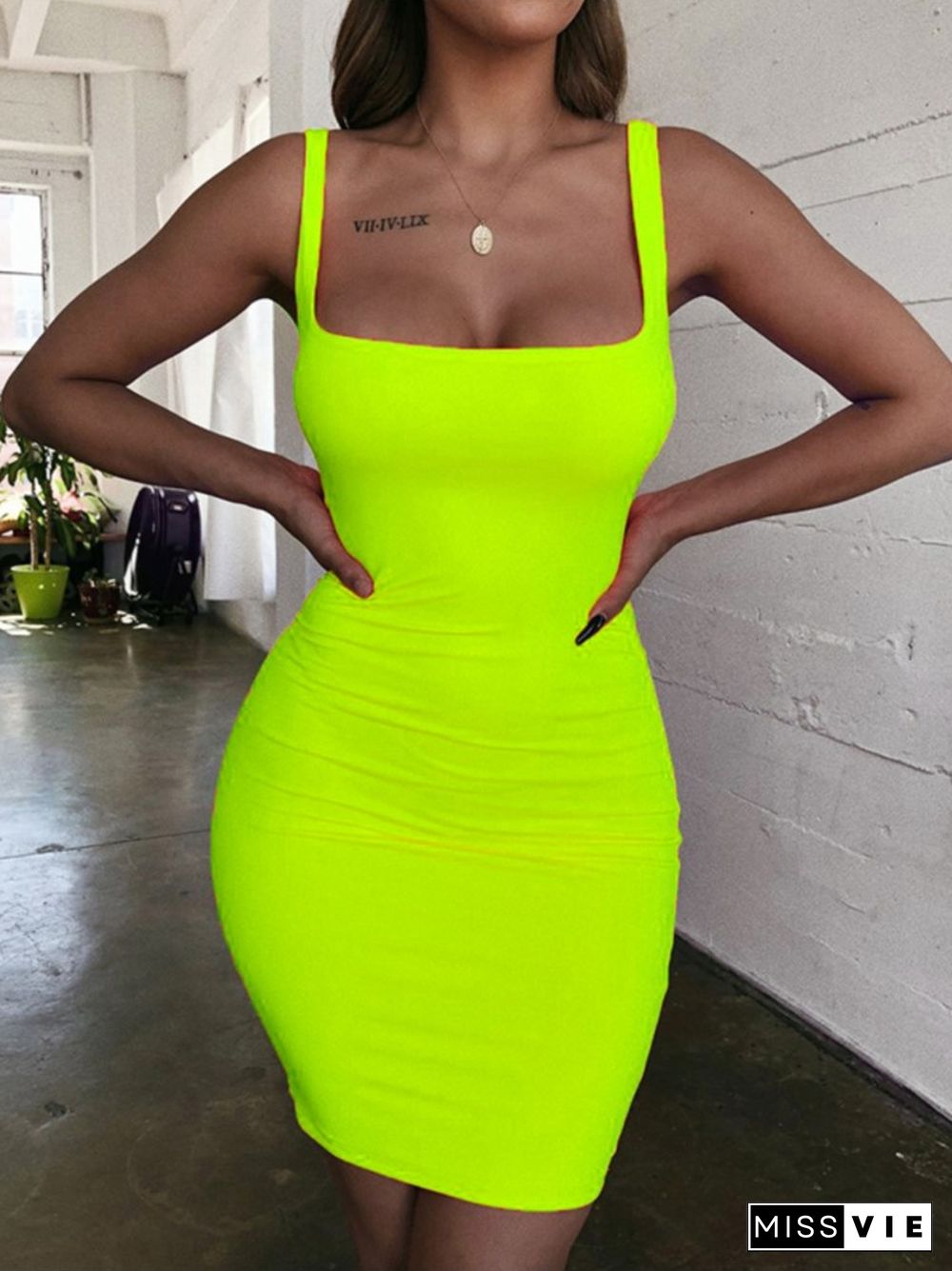 GreenDress Mini Bodycon Women SummerNewFashion Dress Backless Sexy Wrap NeonSleeveless DressJurkDames Club Party