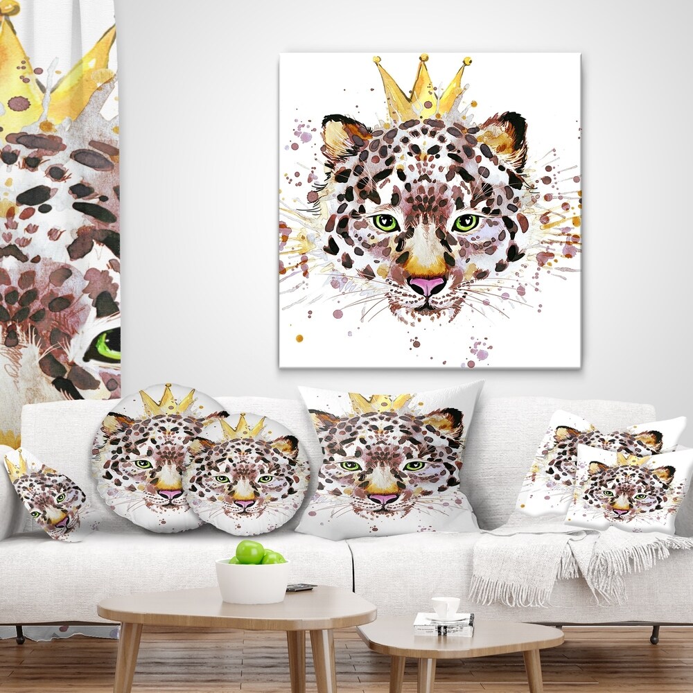 Designart 'Leopard Head with Golden Crown' Contemporary Animal Throw Pillow