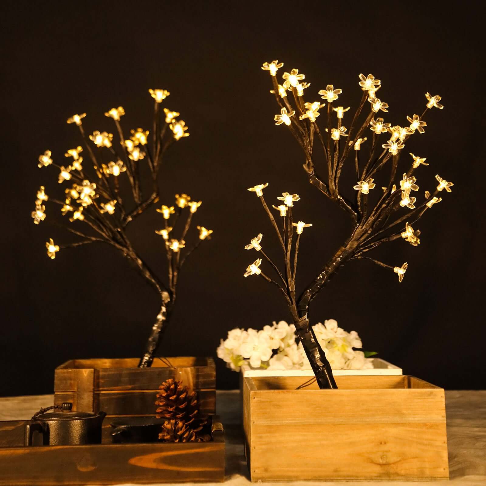 2 Pack Black Cherry Blossom Tree Centerpieces, Battery Operated Lights 36 Warm White LEDs