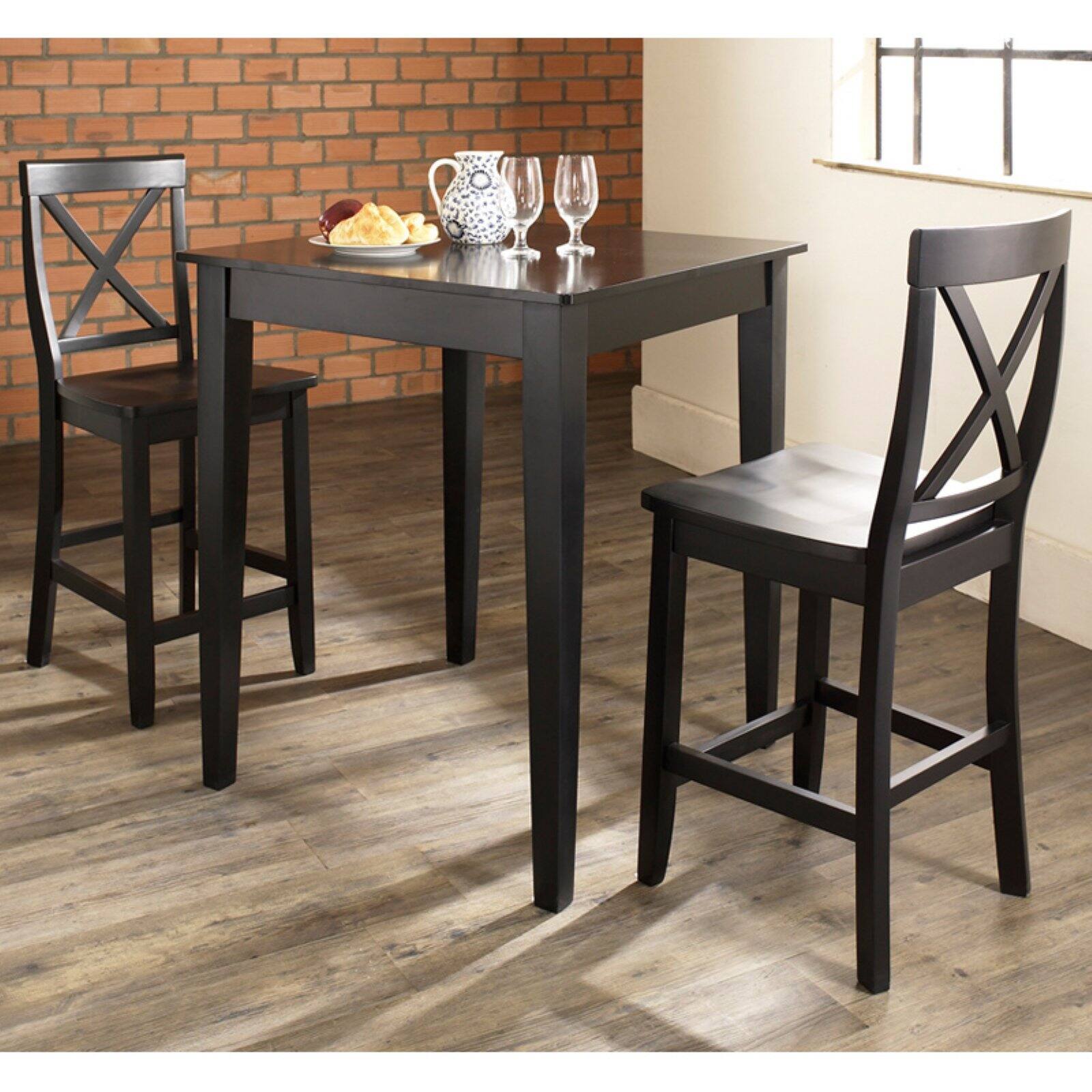 Crosley 3-Piece Pub Dining Set with Tapered Leg and X-Back Stools