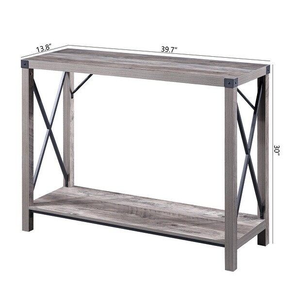 Ledel Rustic Wood Console Table With Storage Shelf