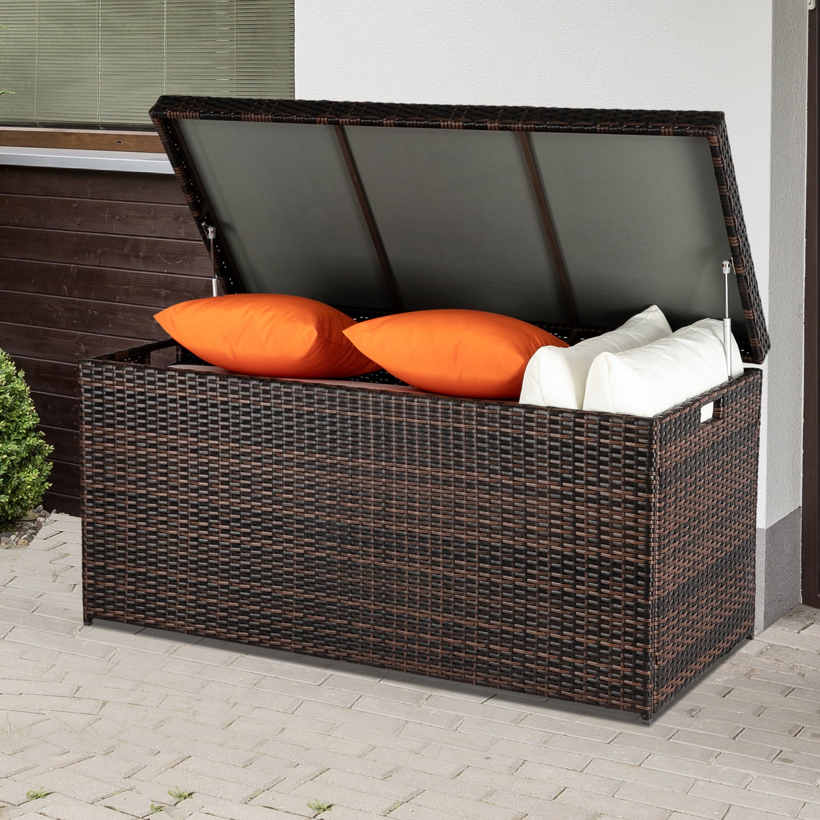 Ktaxon Outdoor Deck Storage Box 132 Gallon Resin Wicker Brown Gradient