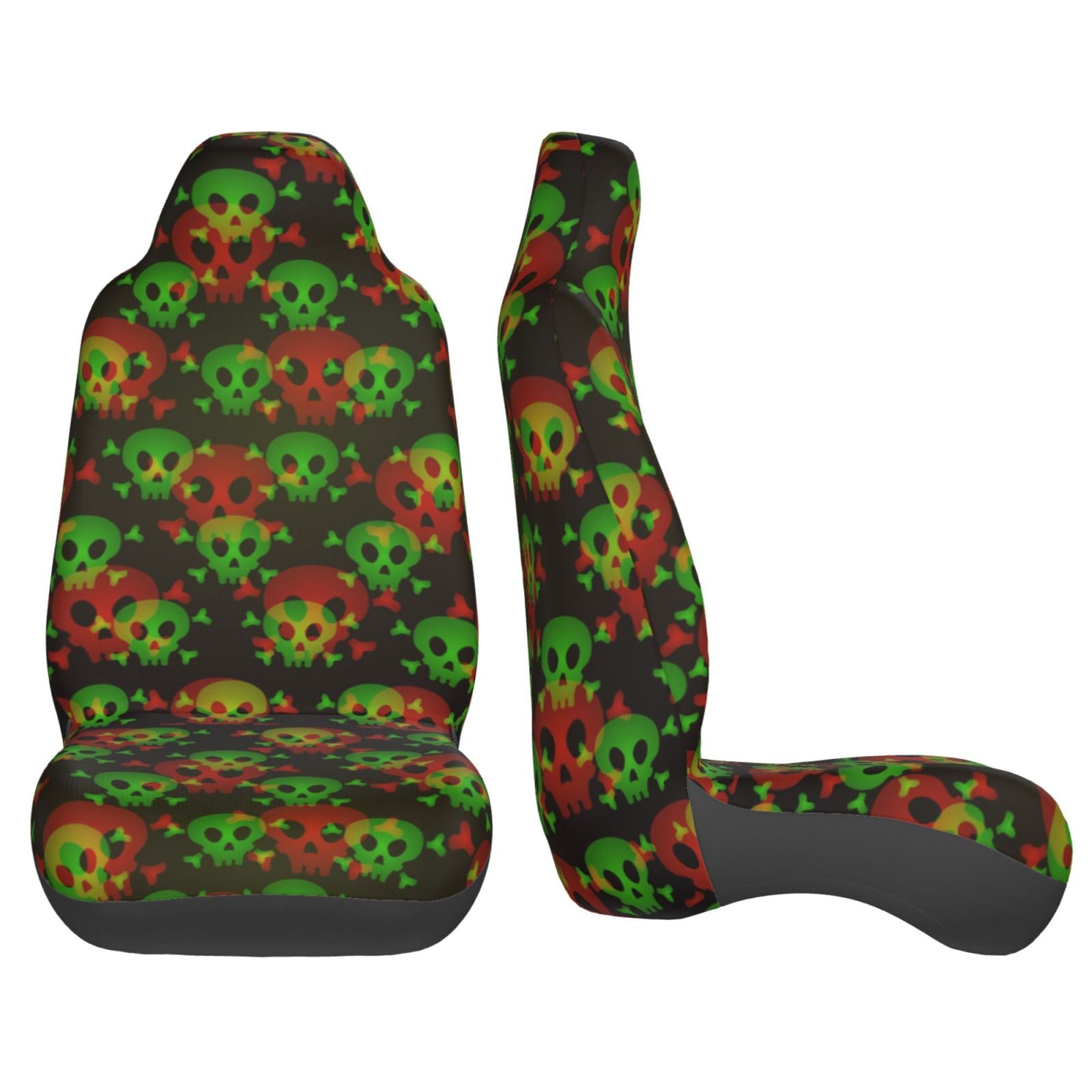 TEQUAN Front Seat Covers， Halloween Death Skull Pattern 2 Piece Car Seat Cover Fit Most Car SUV Truck Van