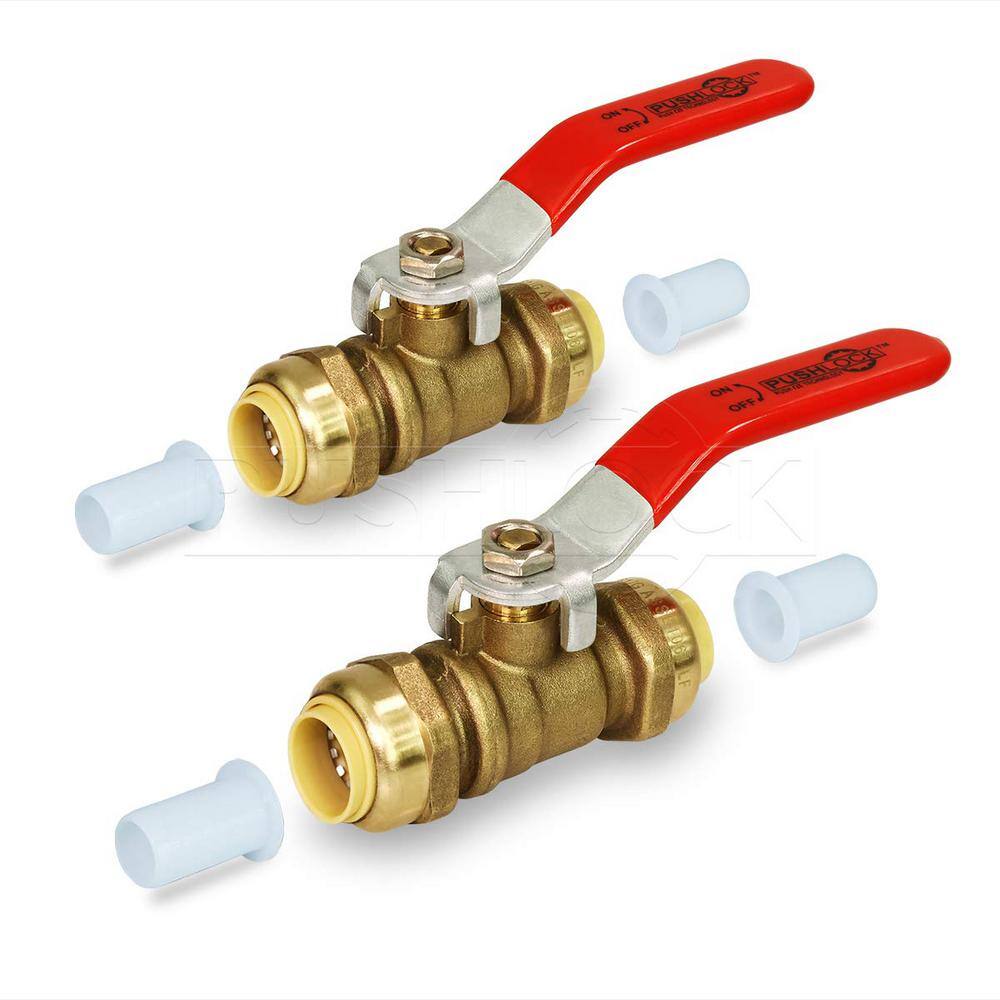 The Plumber's Choice 34 in. Full Port pushfit Ball Valve Water Shut Off Push to Connect PEX Copper CPVC Brass (2-Pack) 342UPBV