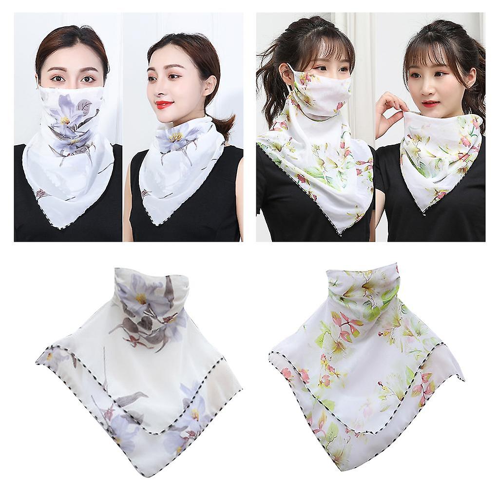 2 Pcs Elegant Face Mask Scarf Shields Mouth Cover Travel Uv Protection Silky