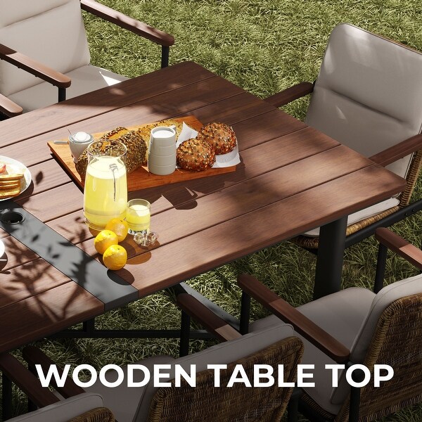 PureCane Rectangle Acacia Wood Tabletop Outdoor Dining Table with Umbrella Hole