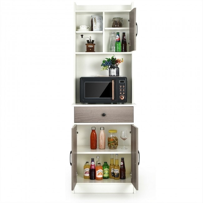 3 Door 71 Inch Kitchen Buffet Pantry Storage Cabinet with Hutch and Adjustable Shelf   24\