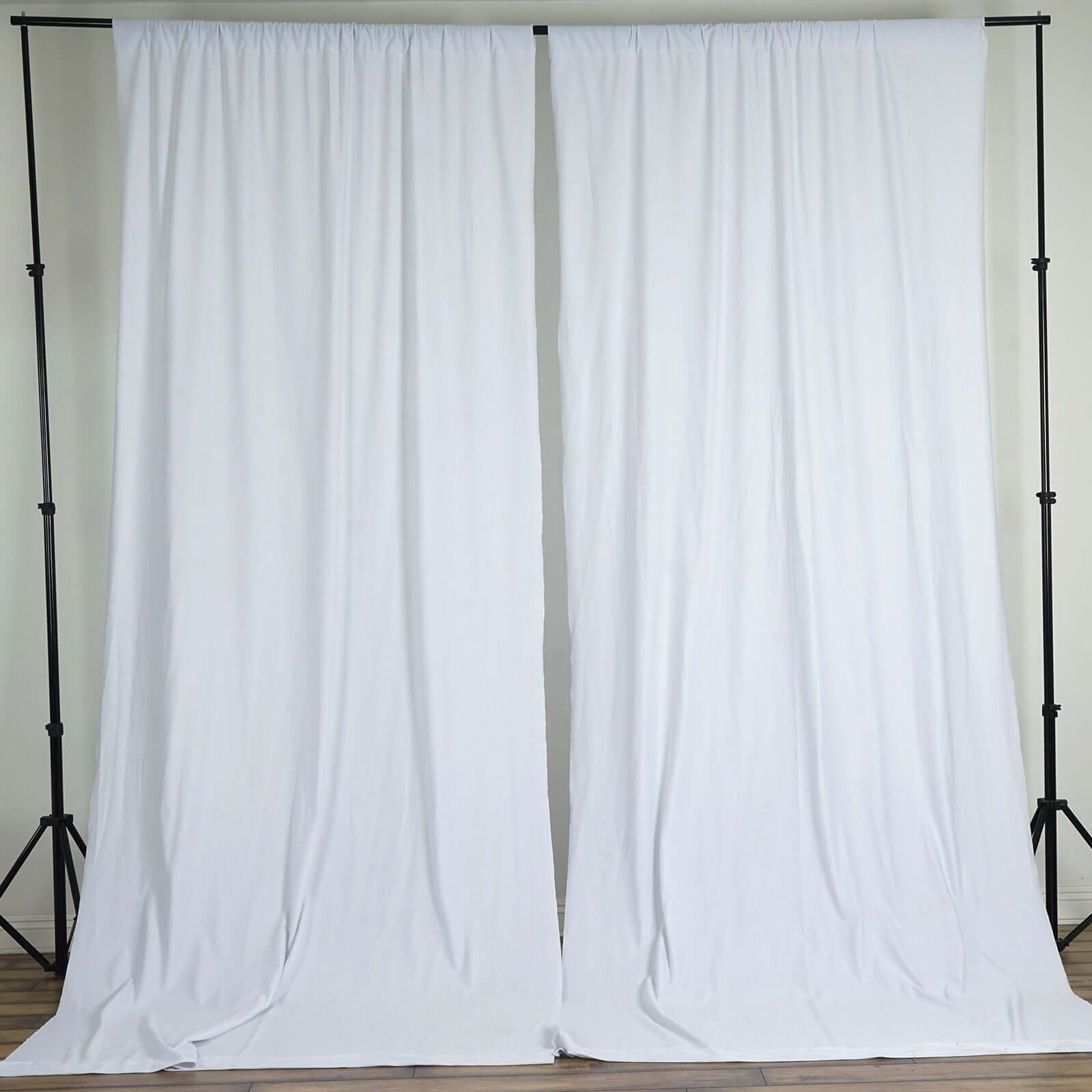 2 Pack White Scuba Polyester Backdrop Drape Curtains, Inherently Flame Resistant Event Divider Panels Wrinkle Free With Rod Pockets - 10ftx10ft