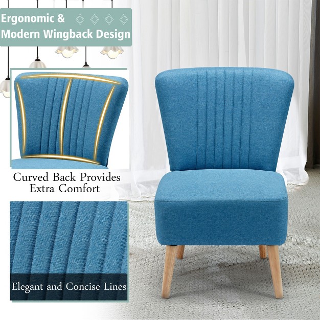 Jomeed Set Of 2 Contemporary Upholstered Padded Accent Chairs With Ergonomic Curved Backrest And Wooden Legs For Home Living Room And Bedroom Blue