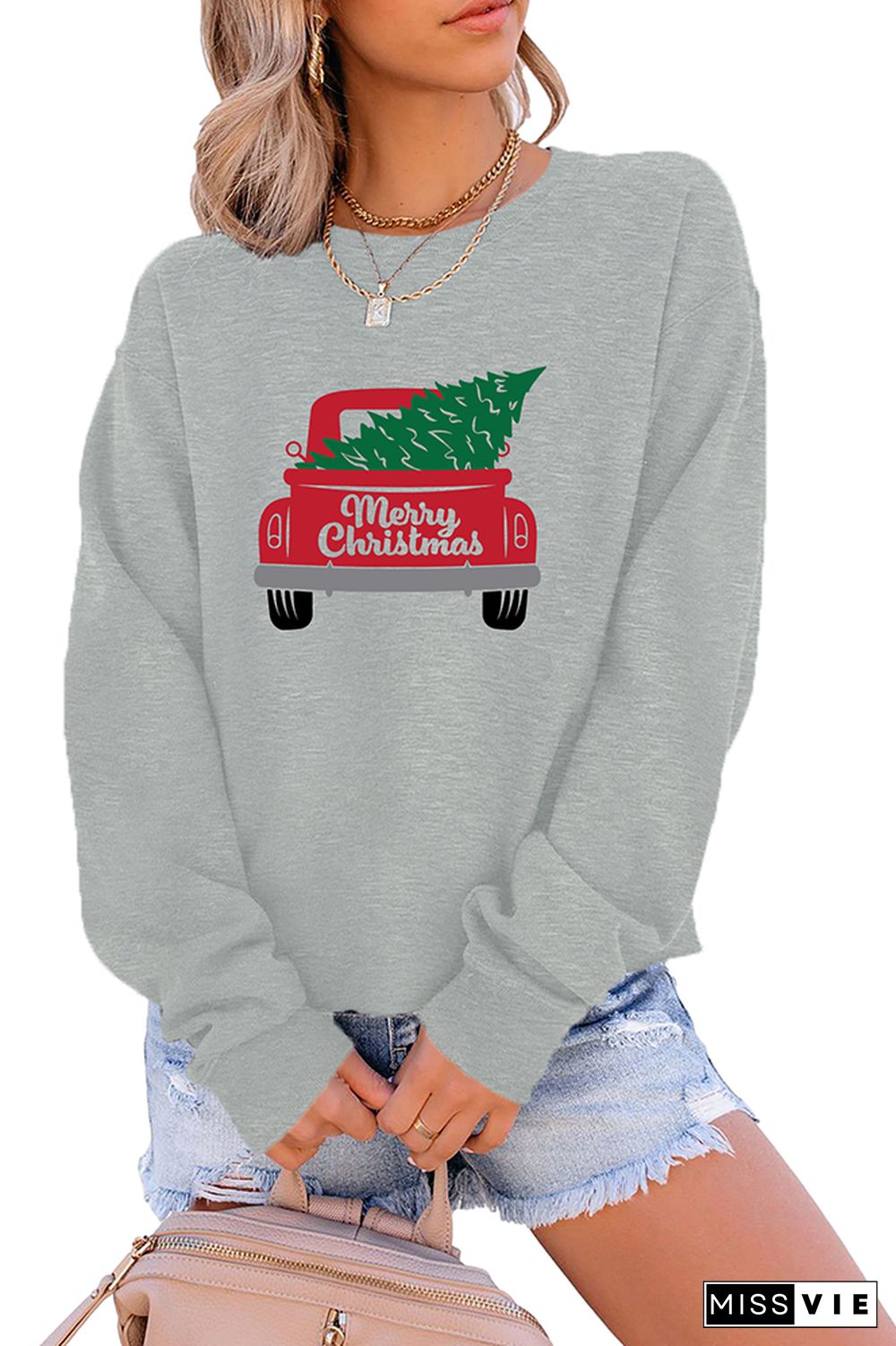 Red Truck Farmhouse Christmas Tree Sweatshirt Wholesale