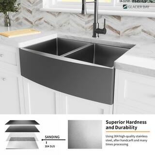 Glacier Bay Gunmetal Black Stainless Steel 36 in. 18-Gauge Double Bowl Farmhouse Apron Kitchen Sink ACS3621A2Q