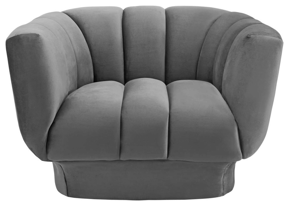 Jude Gray Vertical Channel Tufted Performance Velvet Armchair   Transitional   Armchairs And Accent Chairs   by Peachtree Fine Furniture  Houzz