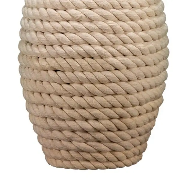 Table Lamp with Pot Bellied Woven Rope Body， White and Brown