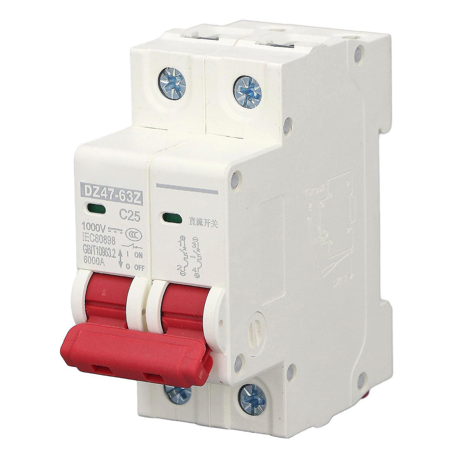 Circuit Breaker 2P DC 1000V MCB 25A DIN Rail Mount Protection Switch 6000A Breaking Capacity