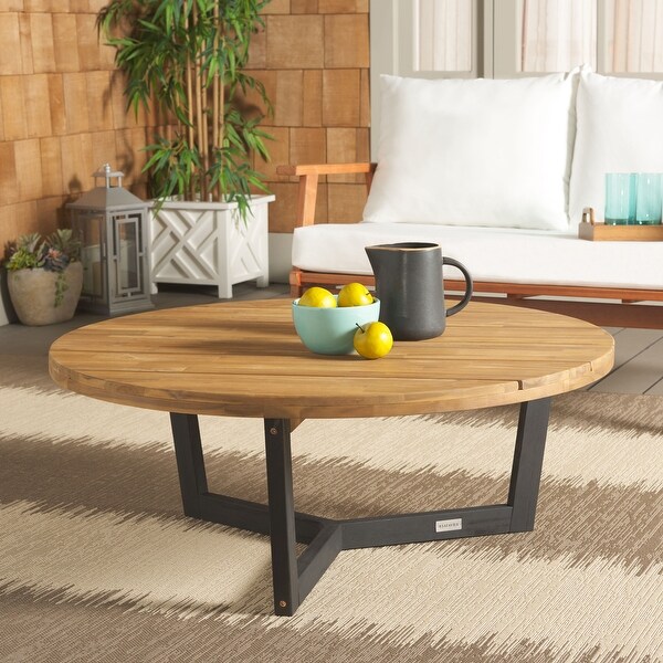 SAFAVIEH Outdoor Leo Solid Wood Round Coffee Table