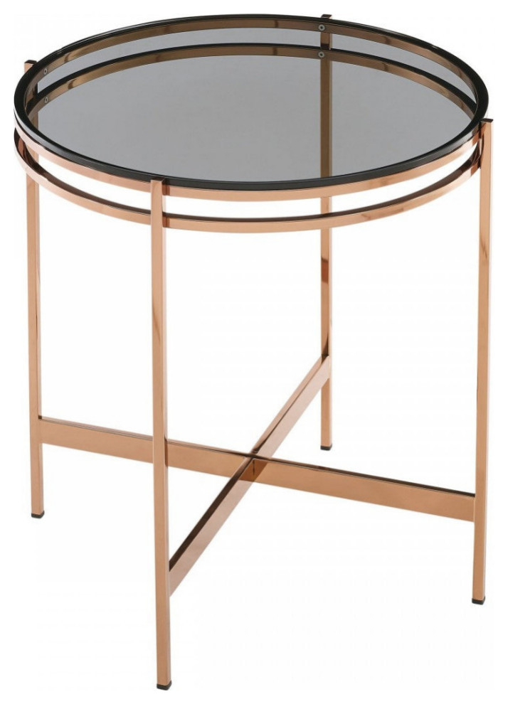 Nikky Modern Smoked Glass and Rosegold Large End Table   Contemporary   Side Tables And End Tables   by Rustic Home Furniture Deco  Houzz