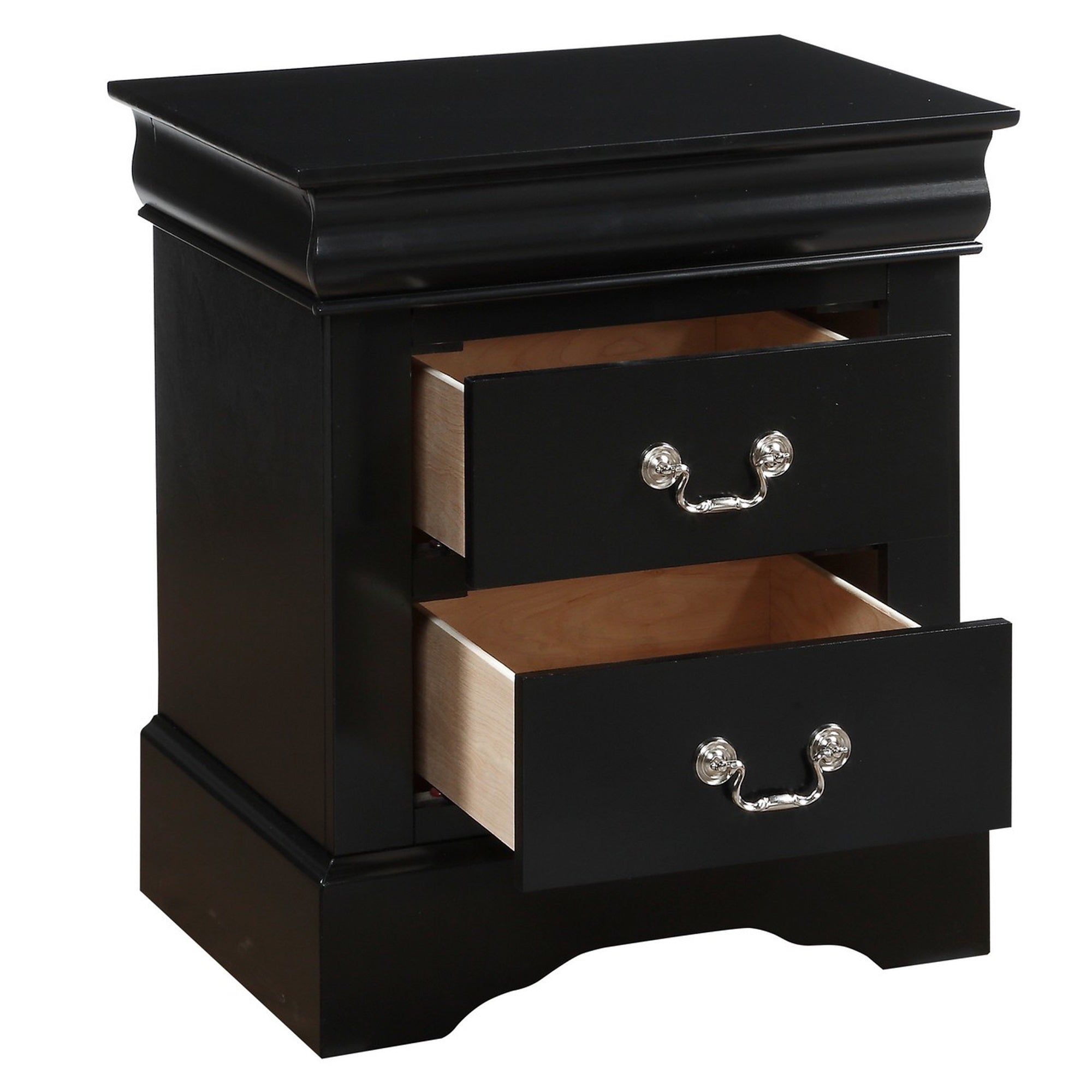 Benzara Traditional 2 Drawers wood Nightstand By Louis Philippe III, Black