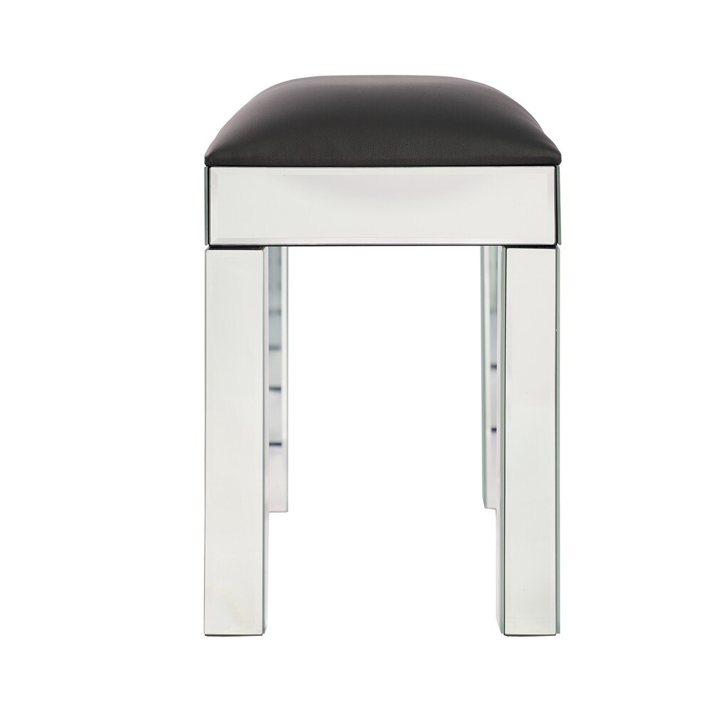 Mirrored Vanity Stool with PU Leather  Dressing Chair Cushioned