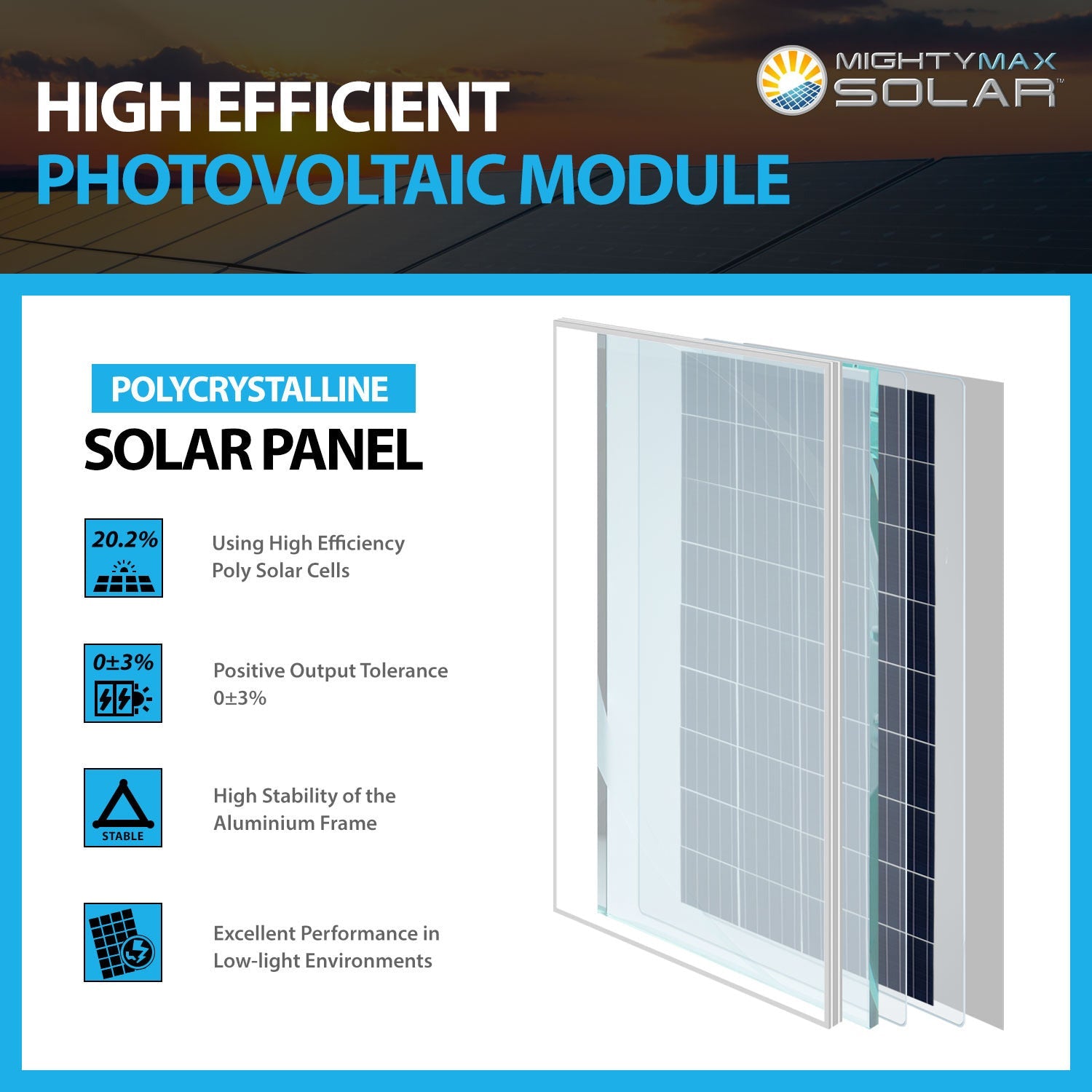 100 Watt 12 Volt Waterproof Polycrystalline Solar Panel Charger