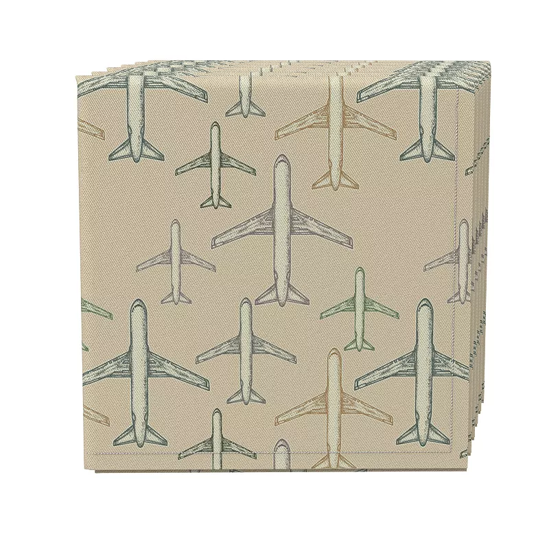 Napkin Set of 4， 100% Cotton， 20x20， Modern Airplane Sketch