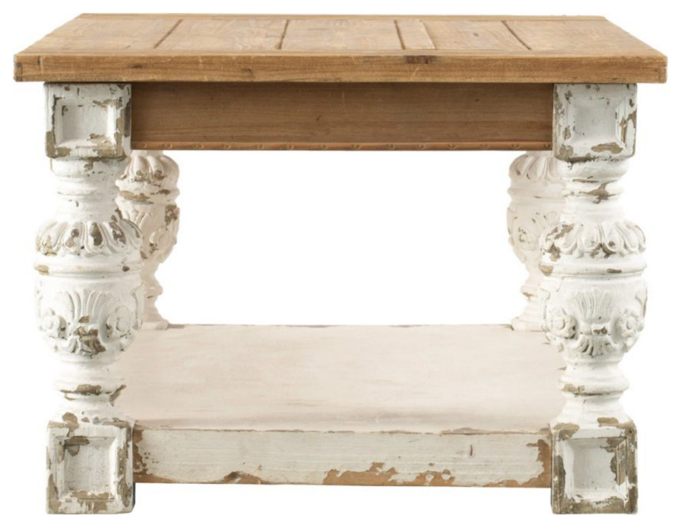 47 quotWhite and Brown Vintage Style Rectangular Coffee Table   French Country   Coffee Tables   by Christmas Central  Houzz