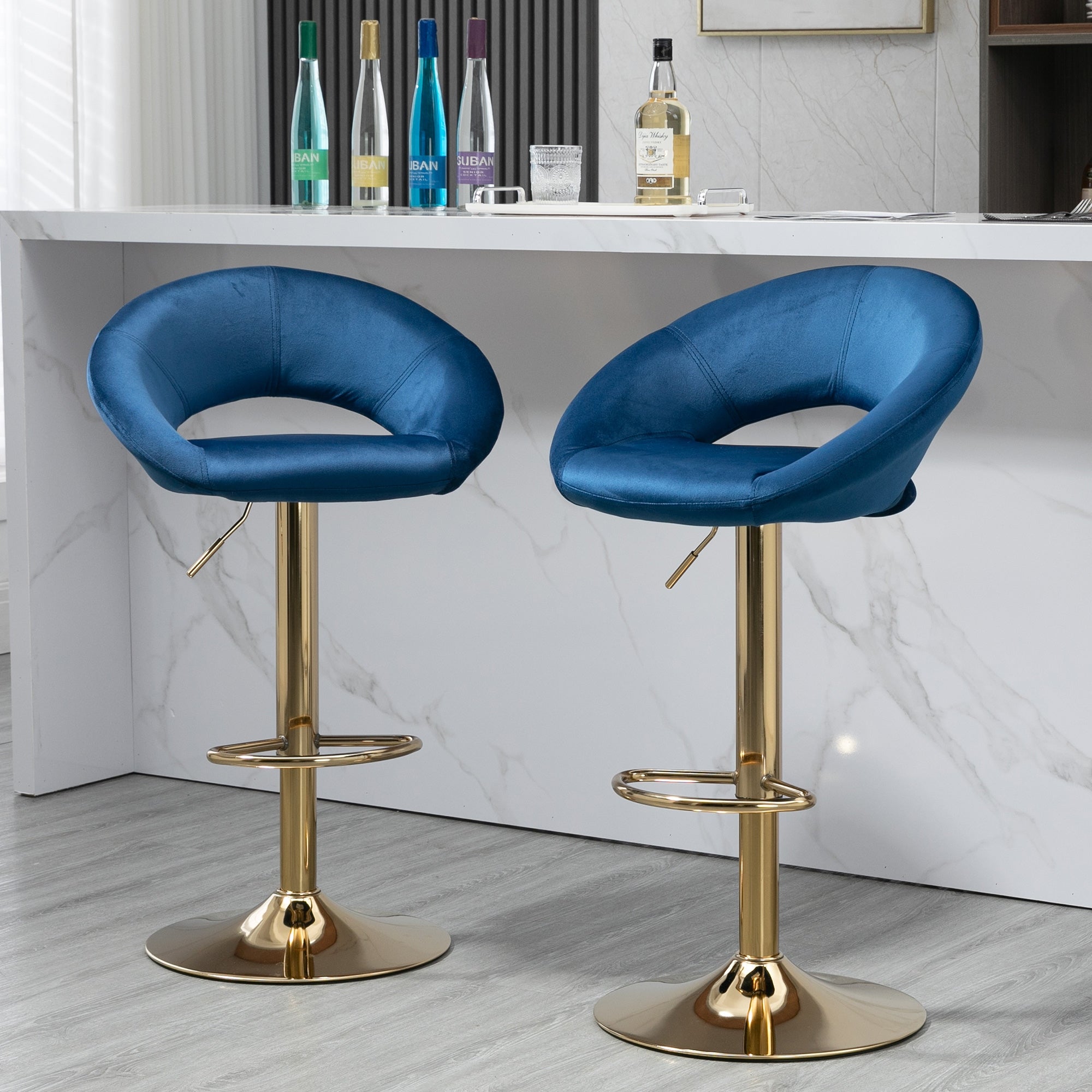 Velvet Adjustable Modern Dining Chairs，Counter Height Bar Chair， Swivel Bar Stools Set Of 2 for Living Room， Kitchen