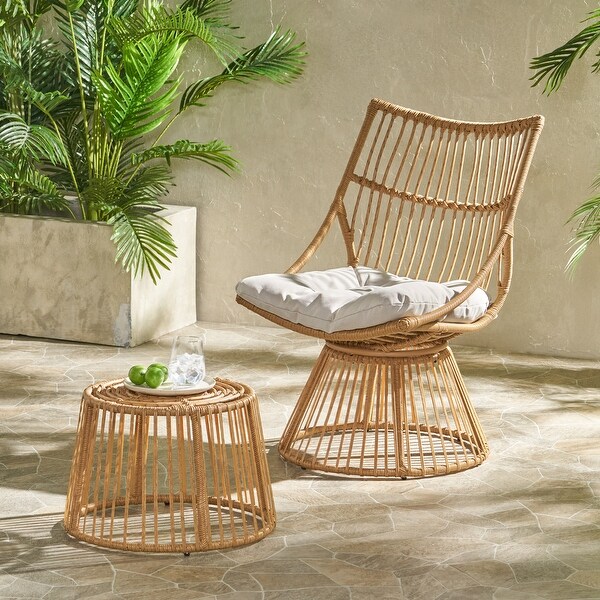 Faux Rattan Chair and Side Table with Iron Frame for Outdoor or Garden