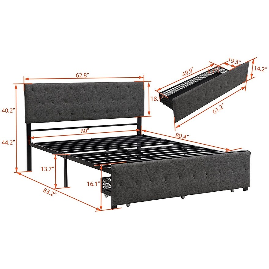 Modern Upholstered Storage Platform Bed with Big Drawer