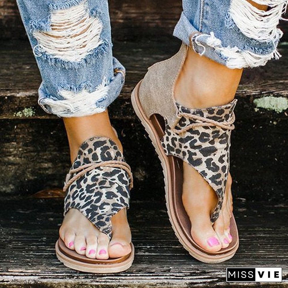 Women'Roman Style Leopard Suede Sandals