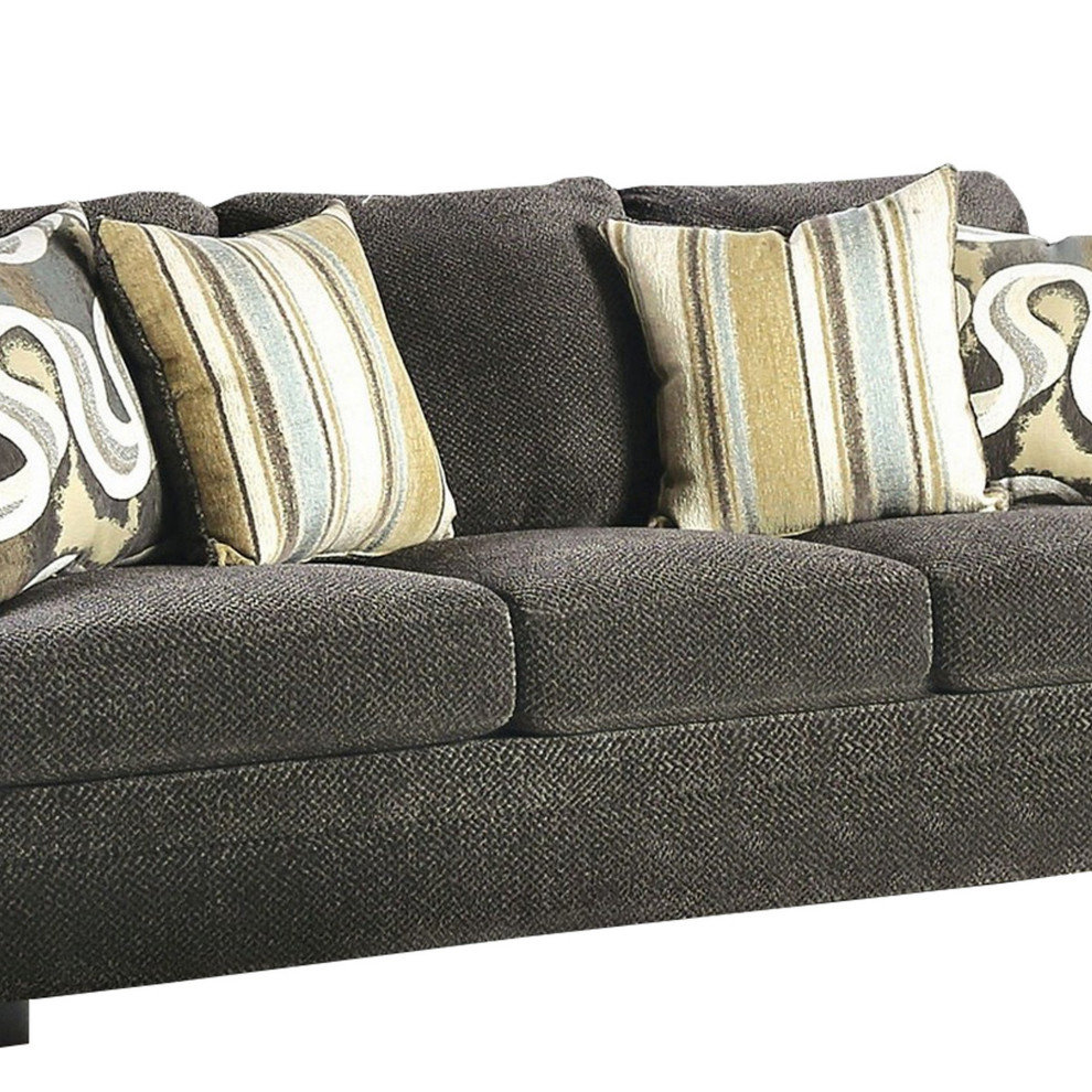 Sofa With Fabric Upholstery And Accent Pillows  Gray   Transitional   Sofas   by VirVentures  Houzz