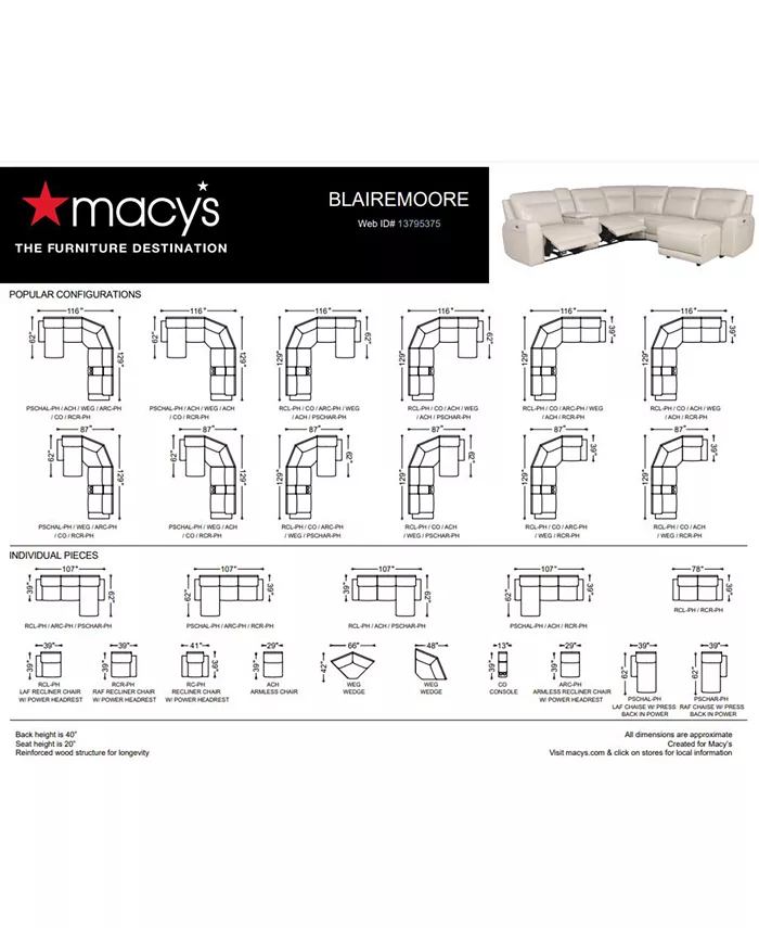 Macy's CLOSEOUT! Blairemoore 5-Pc. Leather Power Chaise Sectional with 1 USB Console and 2 Power Recliners