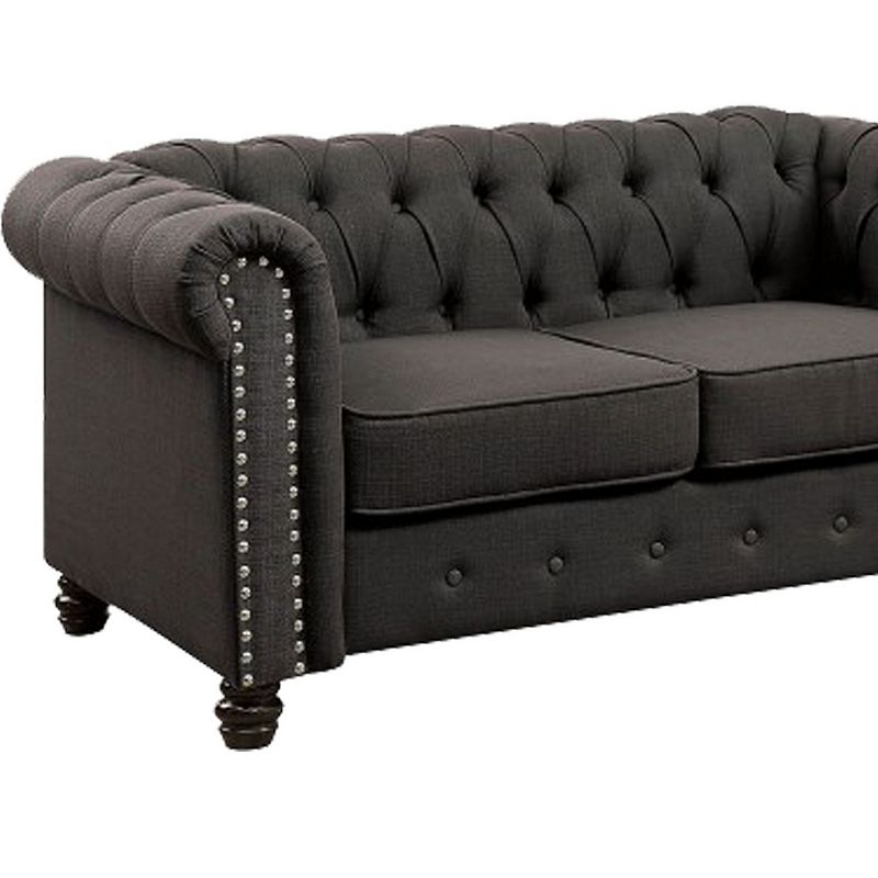 Fabric Upholstered Chesterfield Loveseat with Nailhead Trims， Gray