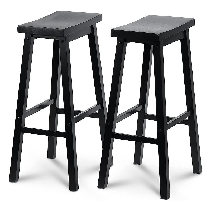 PJ Wood Classic Saddle-Seat 29 Inch Tall Kitchen Counter Stools， Black， Set of 2