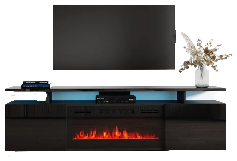 Mila Modern Fireplace TV Stand 71 quotW  Blonski   Contemporary   Entertainment Centers And Tv Stands   by Double Deals  Houzz