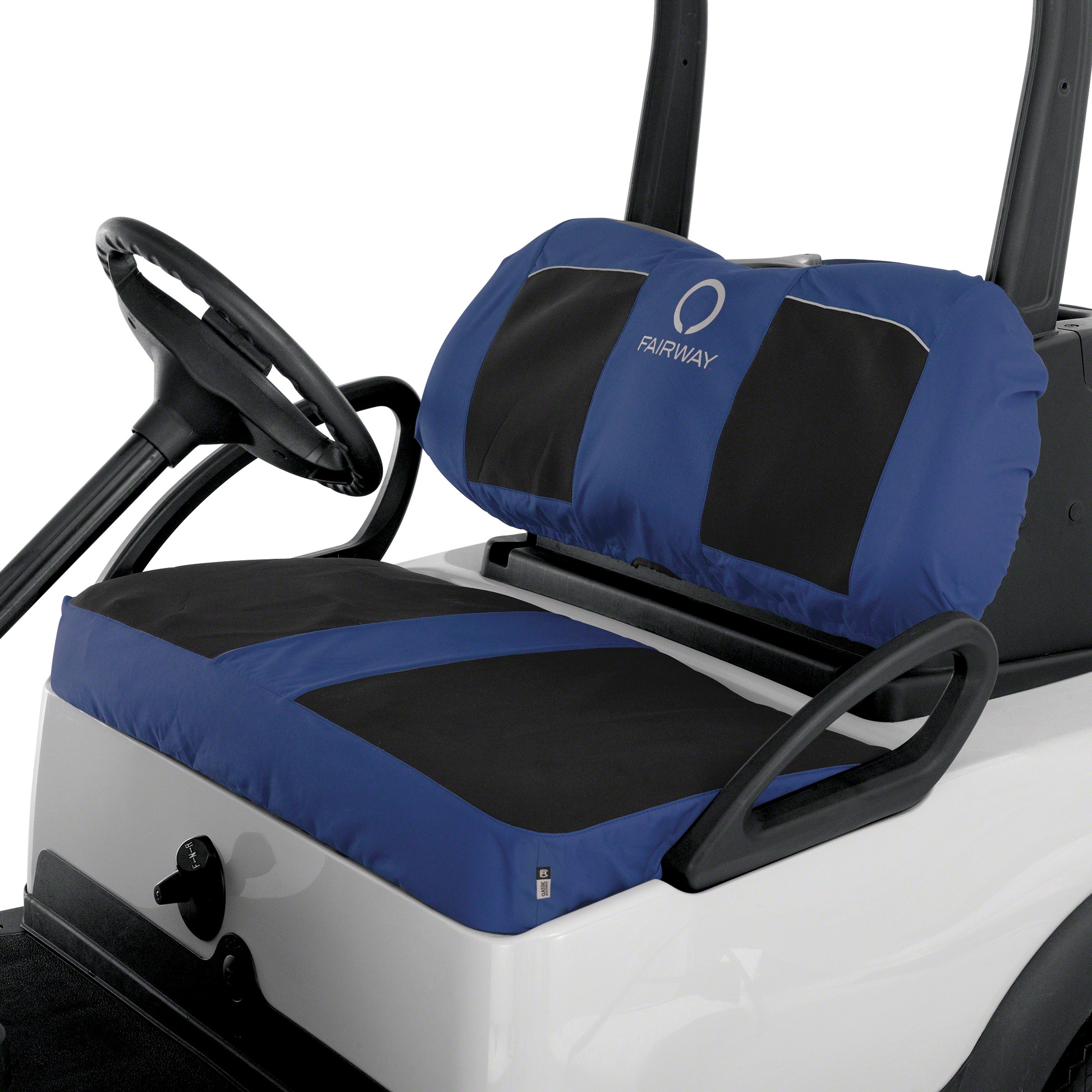 Classic Accessories Fairway Neoprene Paneled Golf Cart Seat Cover， Navy News/Black