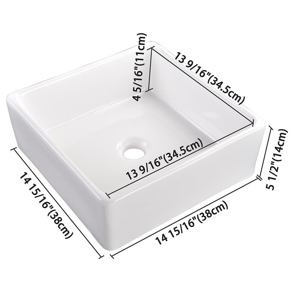 Aquaterior Square Bathroom Sink Above Counter w/ Drain & Tray 15